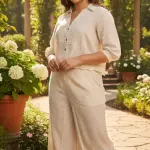 Cut Work Crop Top Co-ord set - Off White