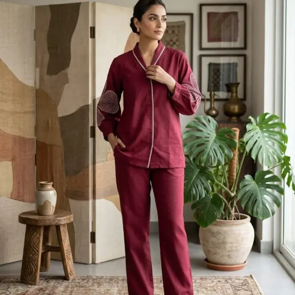 Embroidery Cotton Co-Ord Set - Mehroom