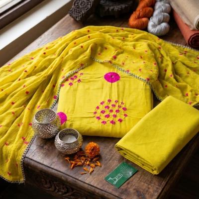 Yellow Bhandhani Cotton Suit