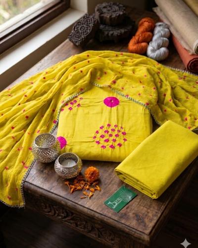 Yellow Bhandhani Cotton Suit