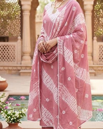 Needle TieAndDie Bhandani Coral Pink Suit