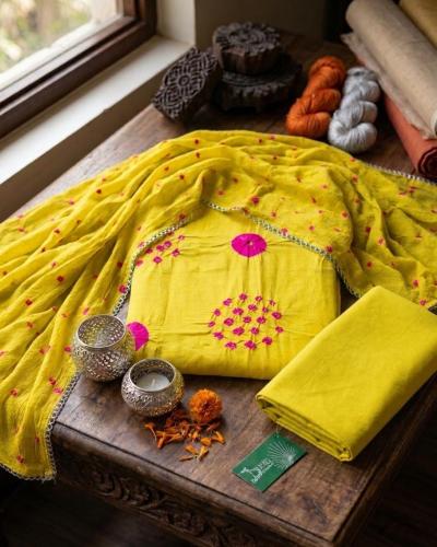 Yellow Bhandhani Cotton Suit