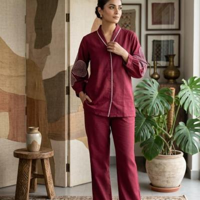 Coat Collar Thread Work Co-ord Set