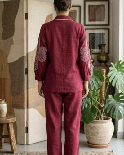 Coat Collar Thread Work Co-ord Set