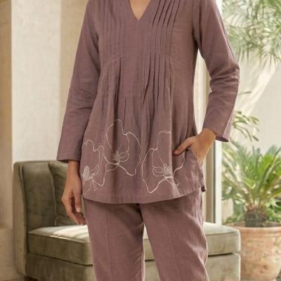 V Neck Pintex Thread Work Co-ord Set