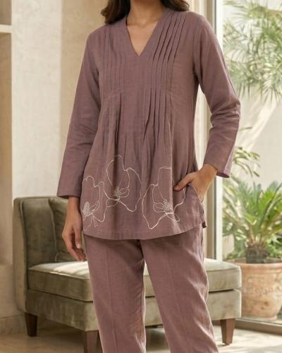 V Neck Pintex Thread Work Co-ord Set
