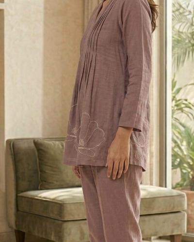 V Neck Pintex Thread Work Co-ord Set