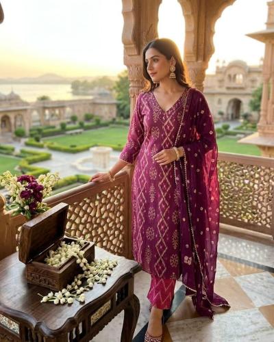 Ikat-Cotton-Embroidered Neck Unstitched Suit